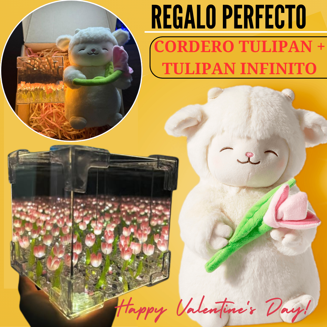 🧸PELUCHE CORDERITO TULIPAN + TULIPAN INFINITO CAJA DE REGALO🎁