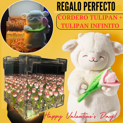 🧸PELUCHE CORDERITO TULIPAN + TULIPAN INFINITO CAJA DE REGALO🎁