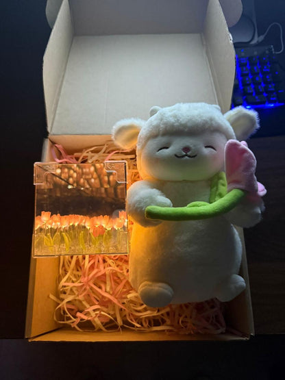 🧸PELUCHE CORDERITO TULIPAN + TULIPAN INFINITO CAJA DE REGALO🎁