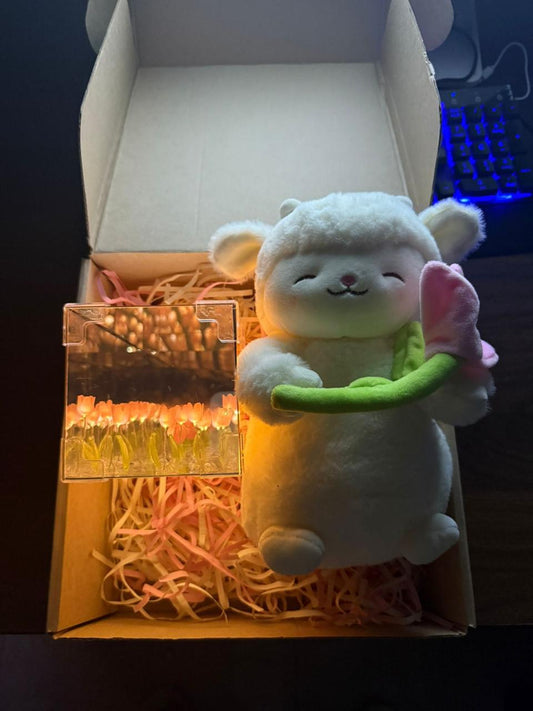 🧸PELUCHE CORDERITO TULIPAN + TULIPAN INFINITO CAJA DE REGALO🎁